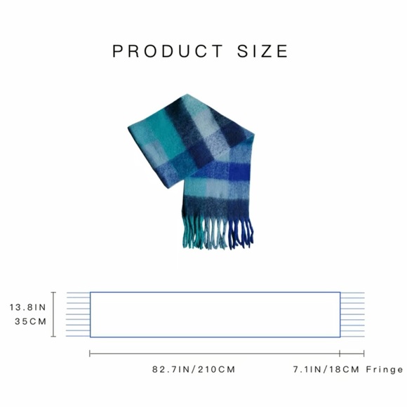 COPY - NWT Classic Sky Blue Plaid Color Block Tassel Scarf - Picture 2 of 4